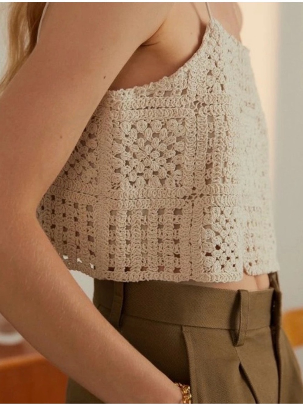 Holzweiler Britney Crochet Square-Panel Tank Top in Cream